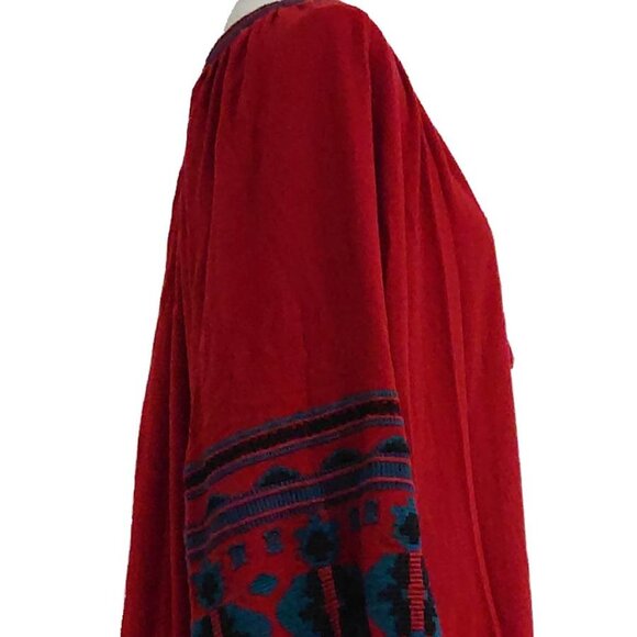 Free People In the Clear 100% Cotton Red Embroidered Shirt Tunic Dress - Picture 11 of 14